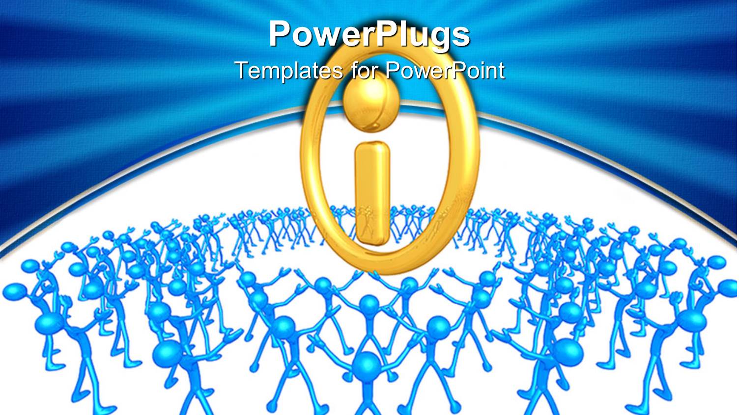 3D Blue Colored Men Raise Hands and Gaze at Gold Information Icon