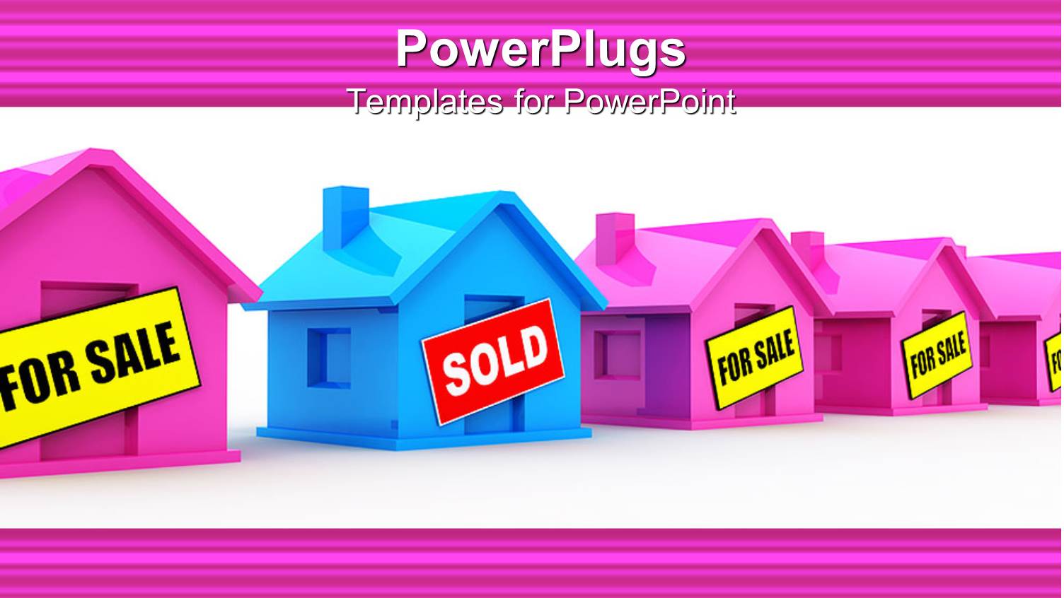 3D Blue House with Sold Sign with Pink Houses for Sale