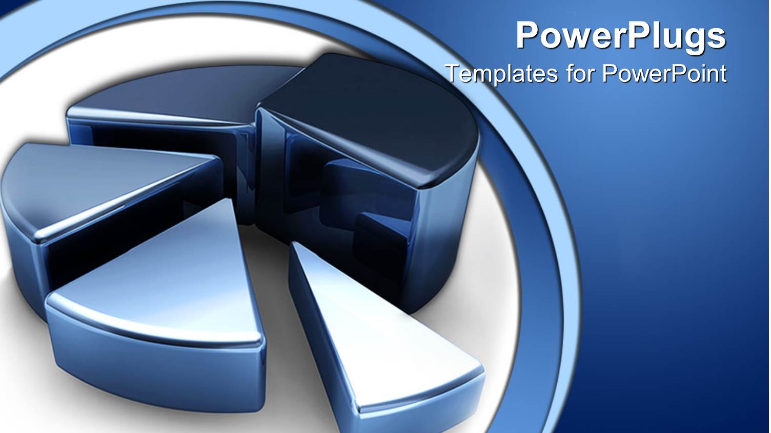 3D Blue Metallic Pie Chart Over Blue and White Background