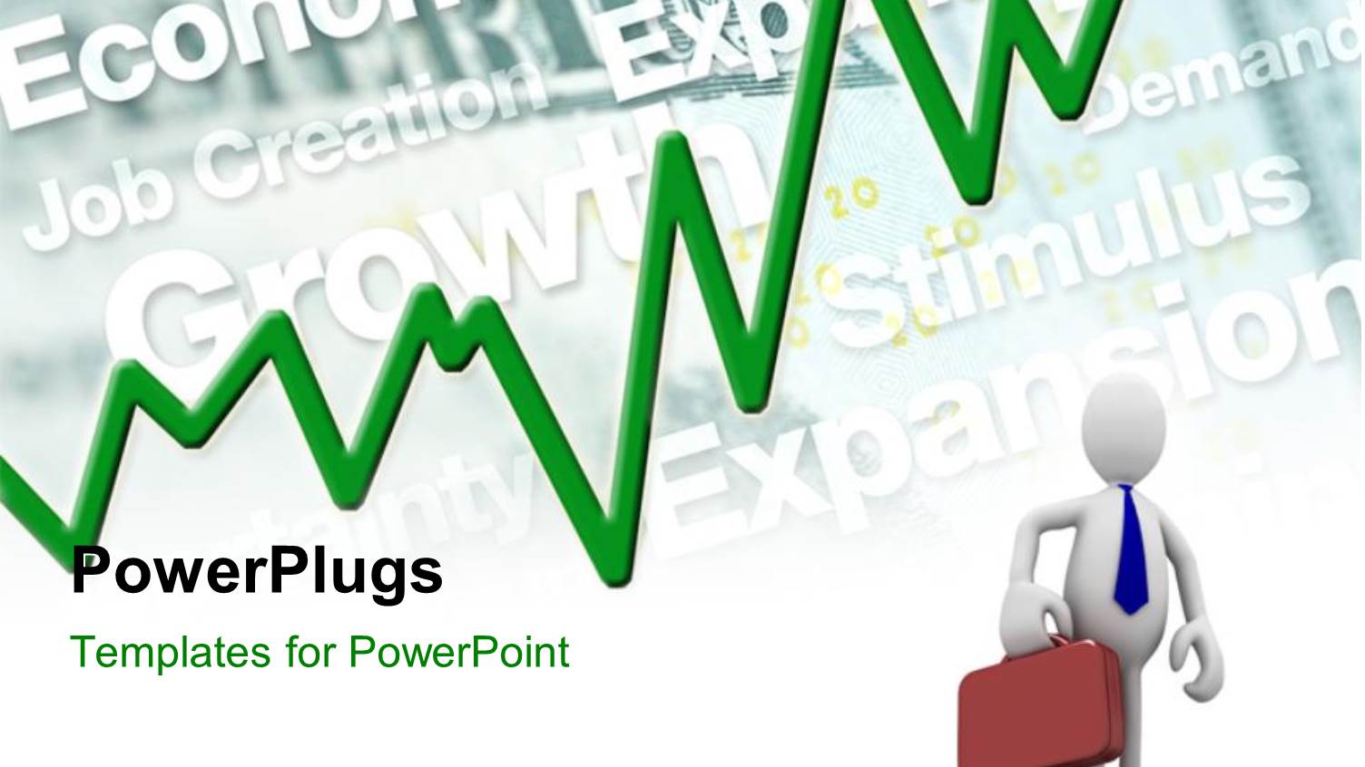 3D Business Man Holding Briefcase with Green Financial Graph