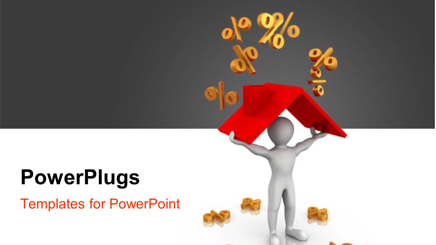 a 3D Character Carrying Up a Red Roof with Lots of % Symbols