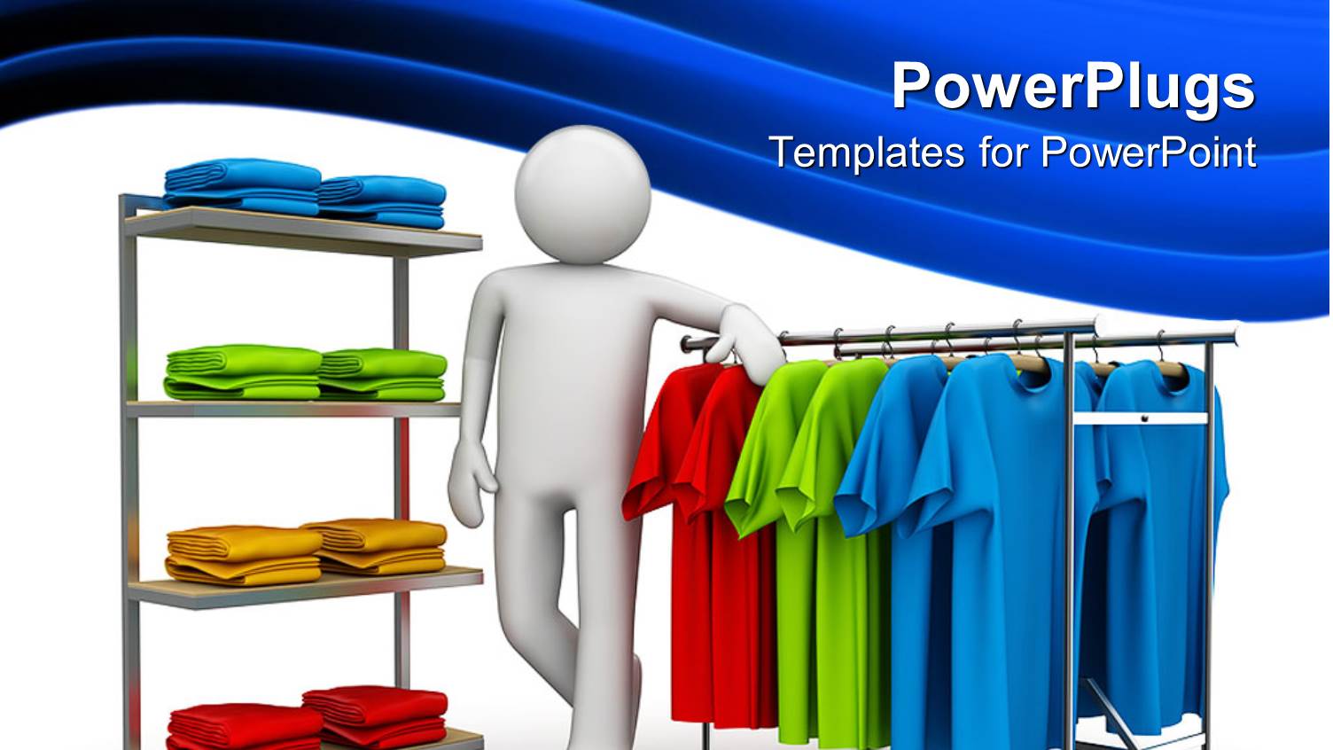 a 3D Character Resting on Hangers with Different Colorful Shirts