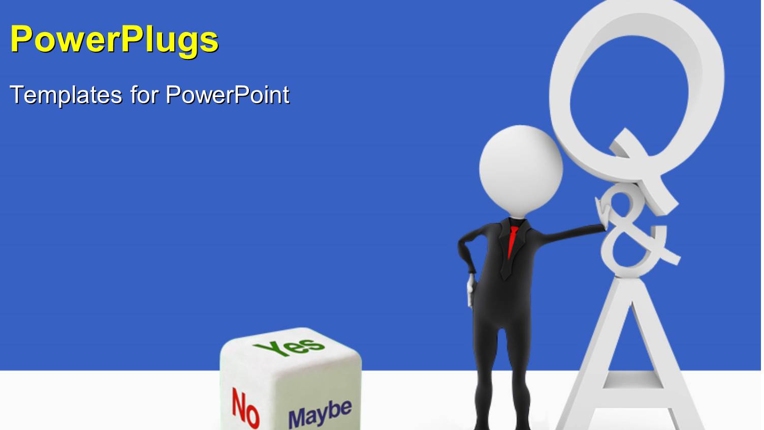 a 3D Character Standing Beside a Die that has Text which Spell Out the Words 