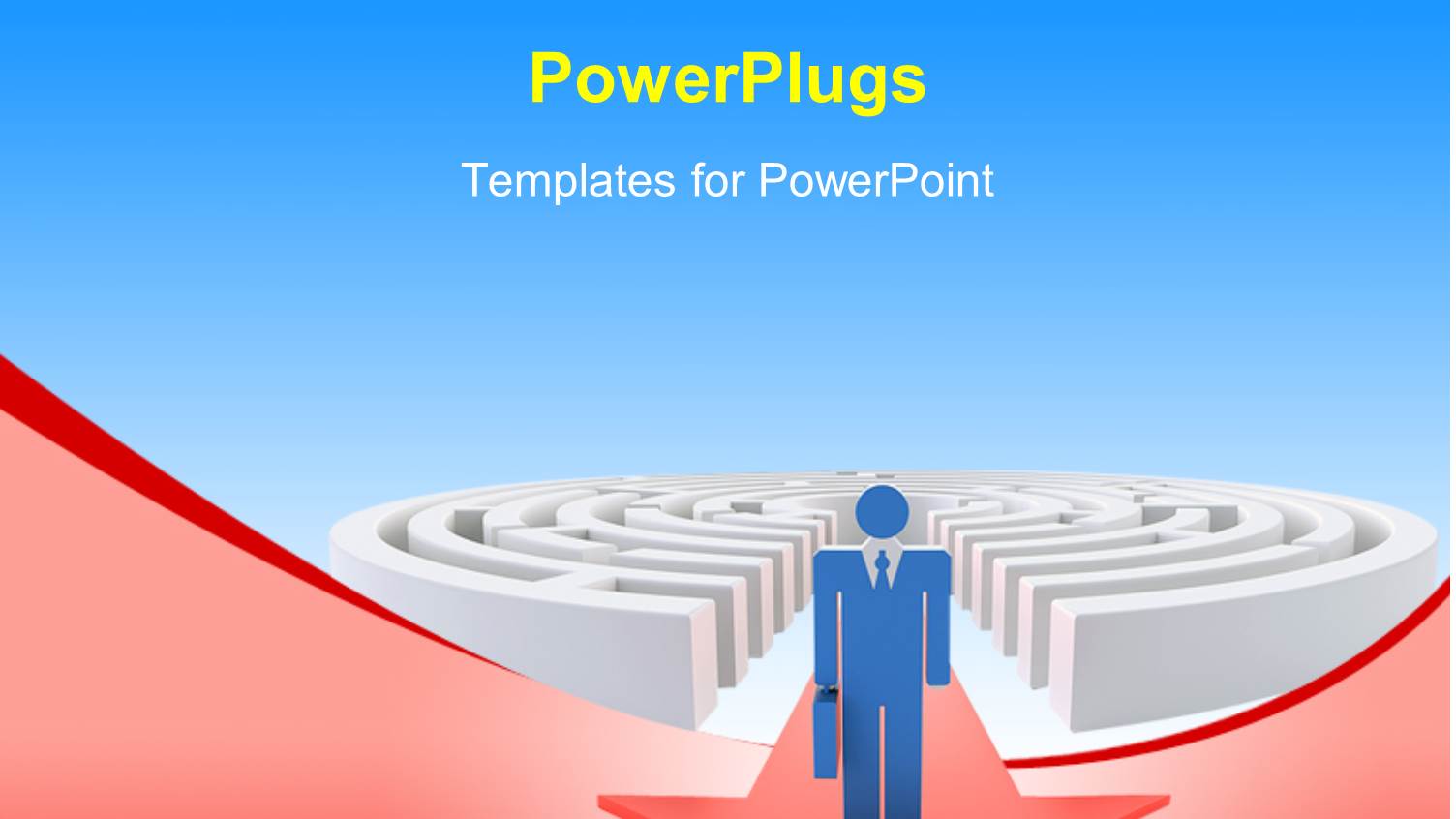 a 3D Character Standing at the Top of a Red Arrow Coming from a Maze