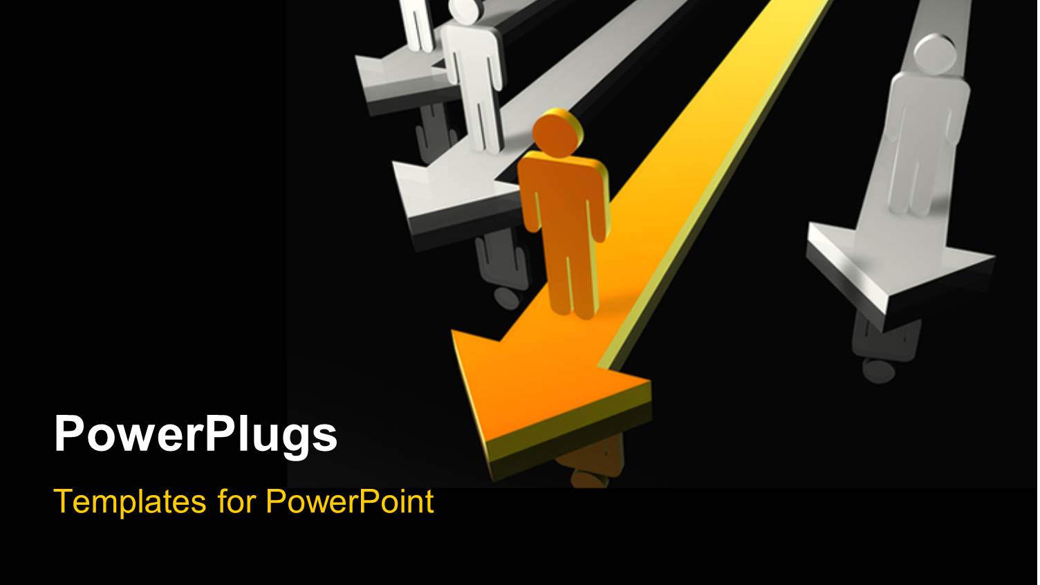 3D Characters Standing on Lots of Arrows on a Black Background