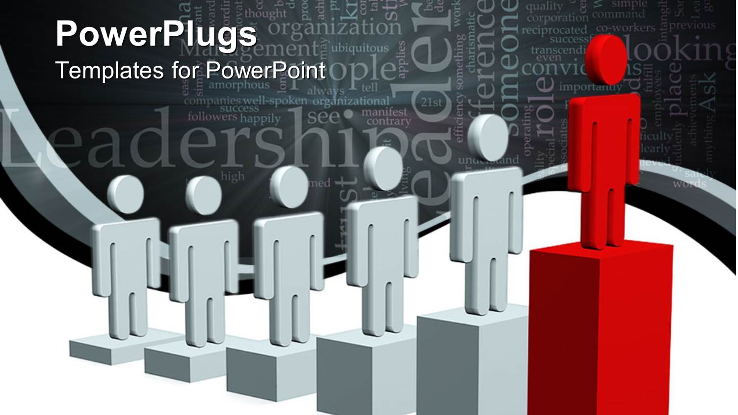 3D Chart Depicting Leadership with Men Standing on Bars of Bar Chart