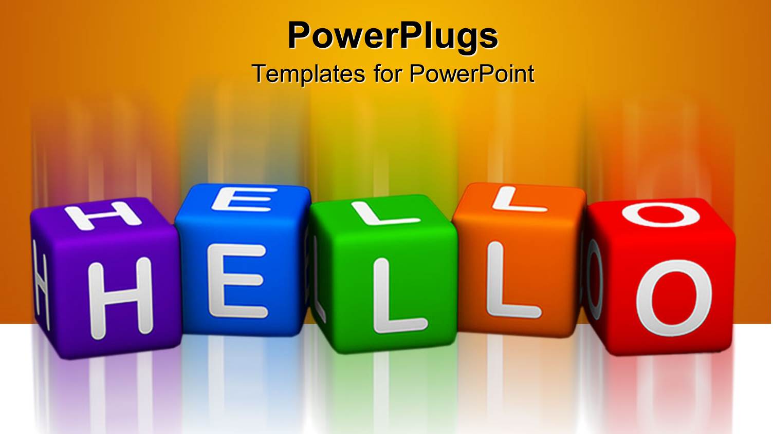 3D Colorful Cubes Forming the Word Hello on Reflective White Surface and Orange Background