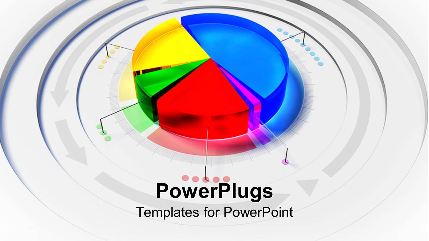 3D Colorful Pie Chart Framed by Arrows on Gray Background