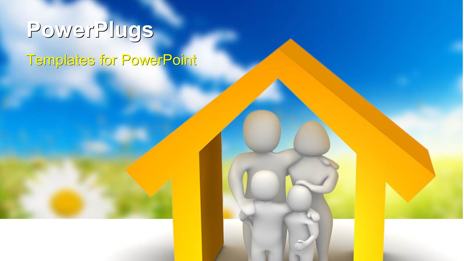 3D Depiction of a Family Inside Model of a House with Blurred Nature Background