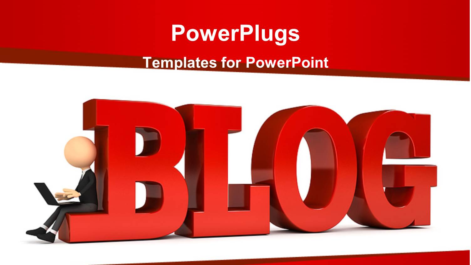 3D Depiction of a Person with Laptop Sitting Beside Blog with Red Color