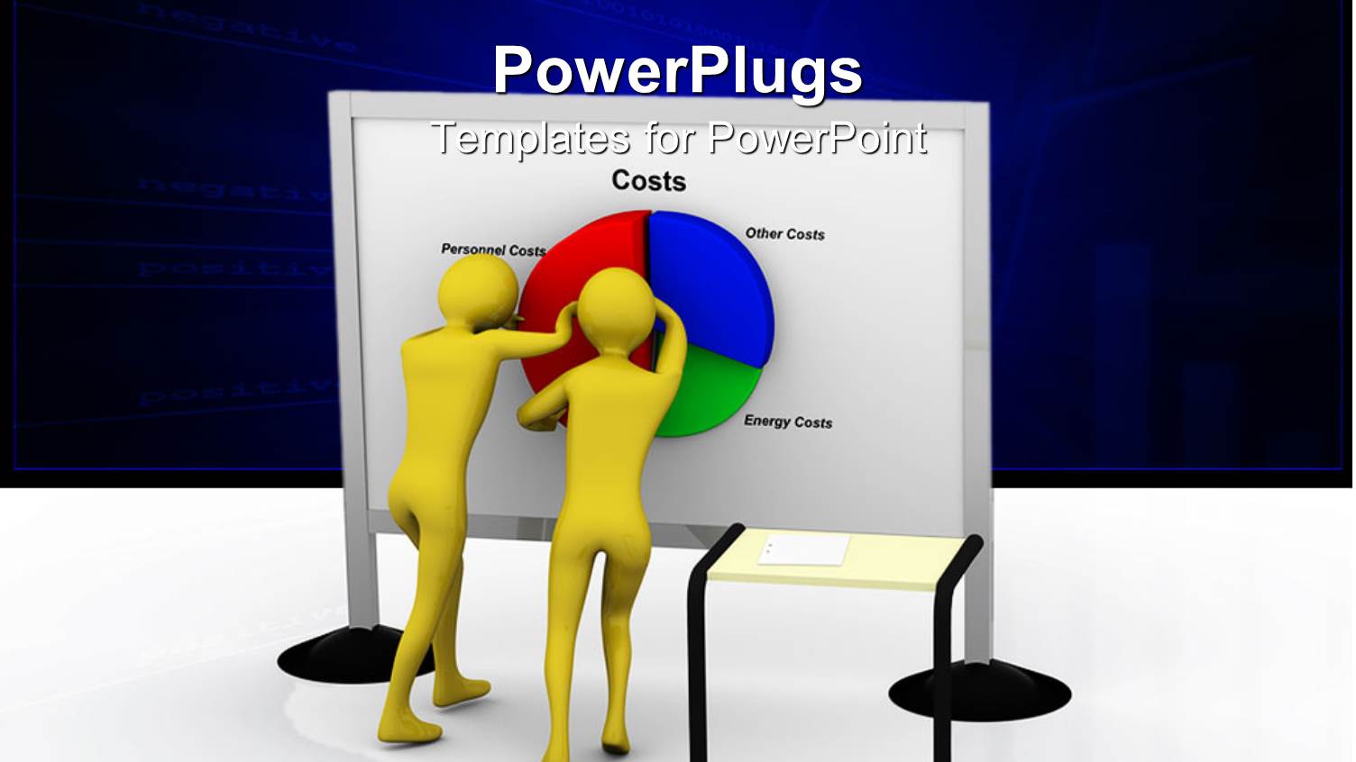 3D Depiction of Two Yellow Figures Trying to Push a Diagram of Costs