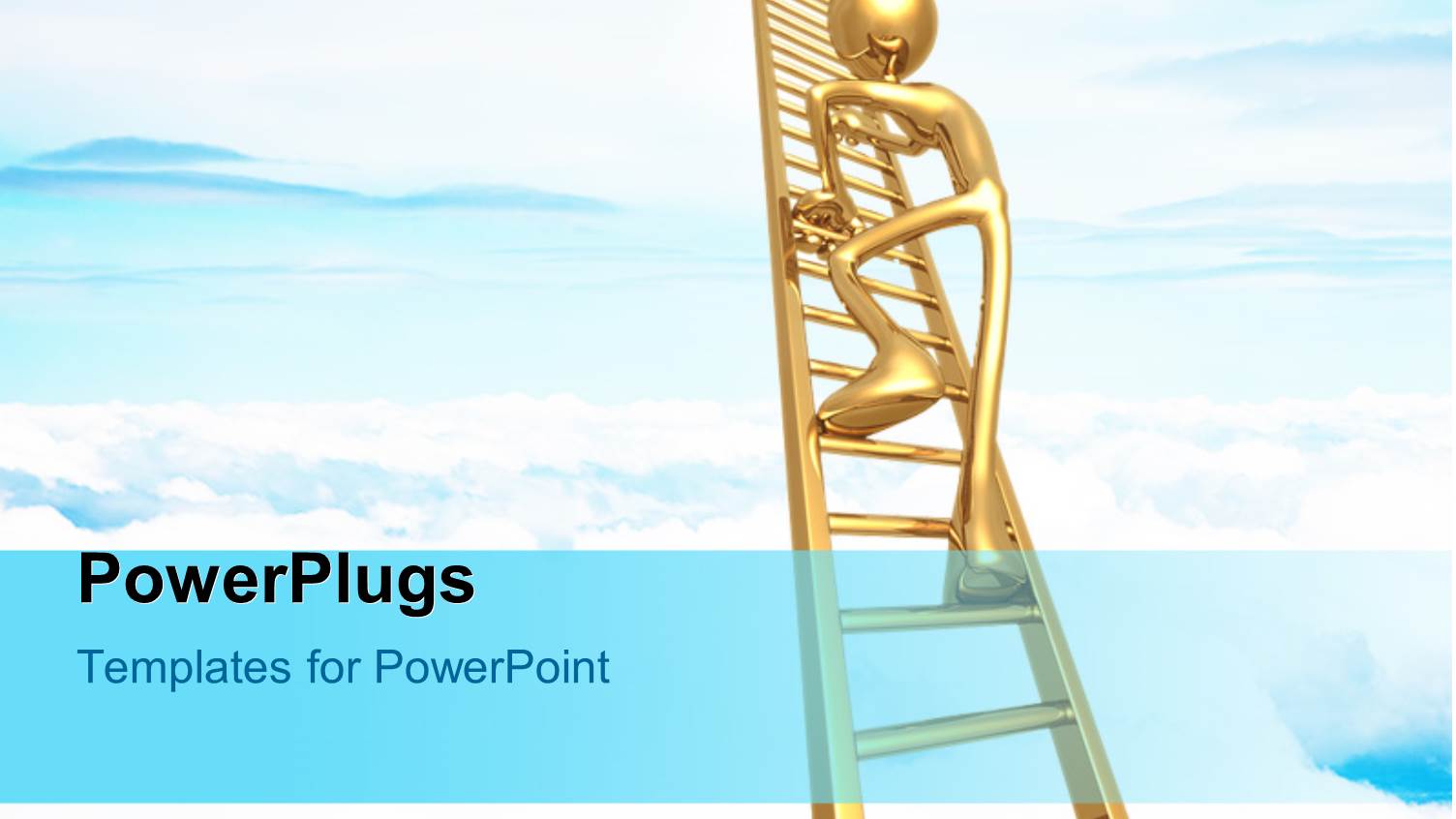 3D Figure Climbing Up the Ladder with Clouds in the Background