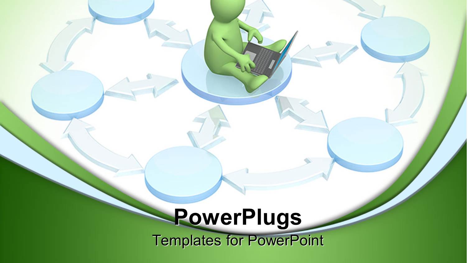 3D Figure Holdin Laptop on Lap Sitting Inside a Round Diagram