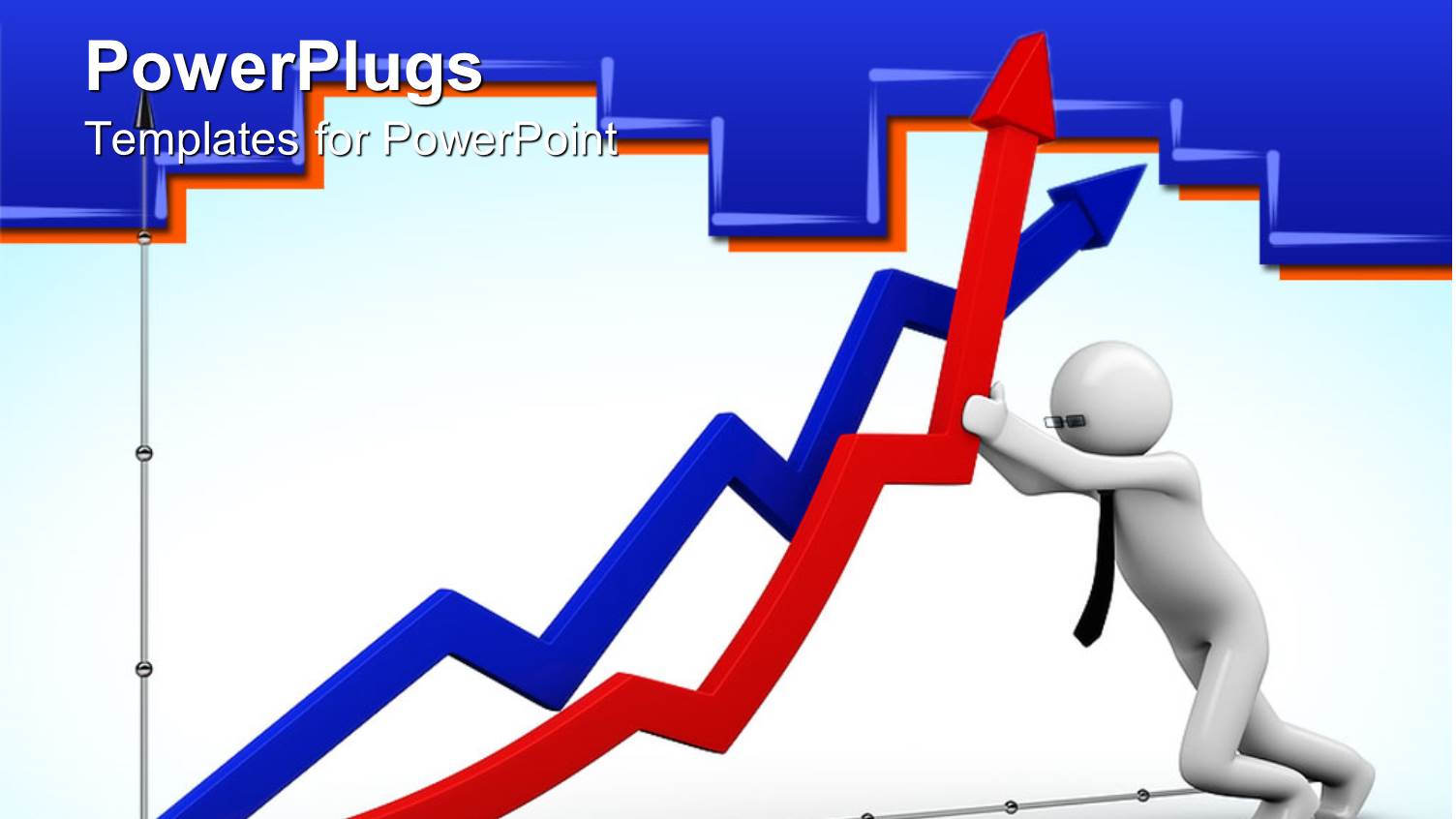 3D Figure Pushing Up a Red Arrow on Economics Financial Graphic Chart