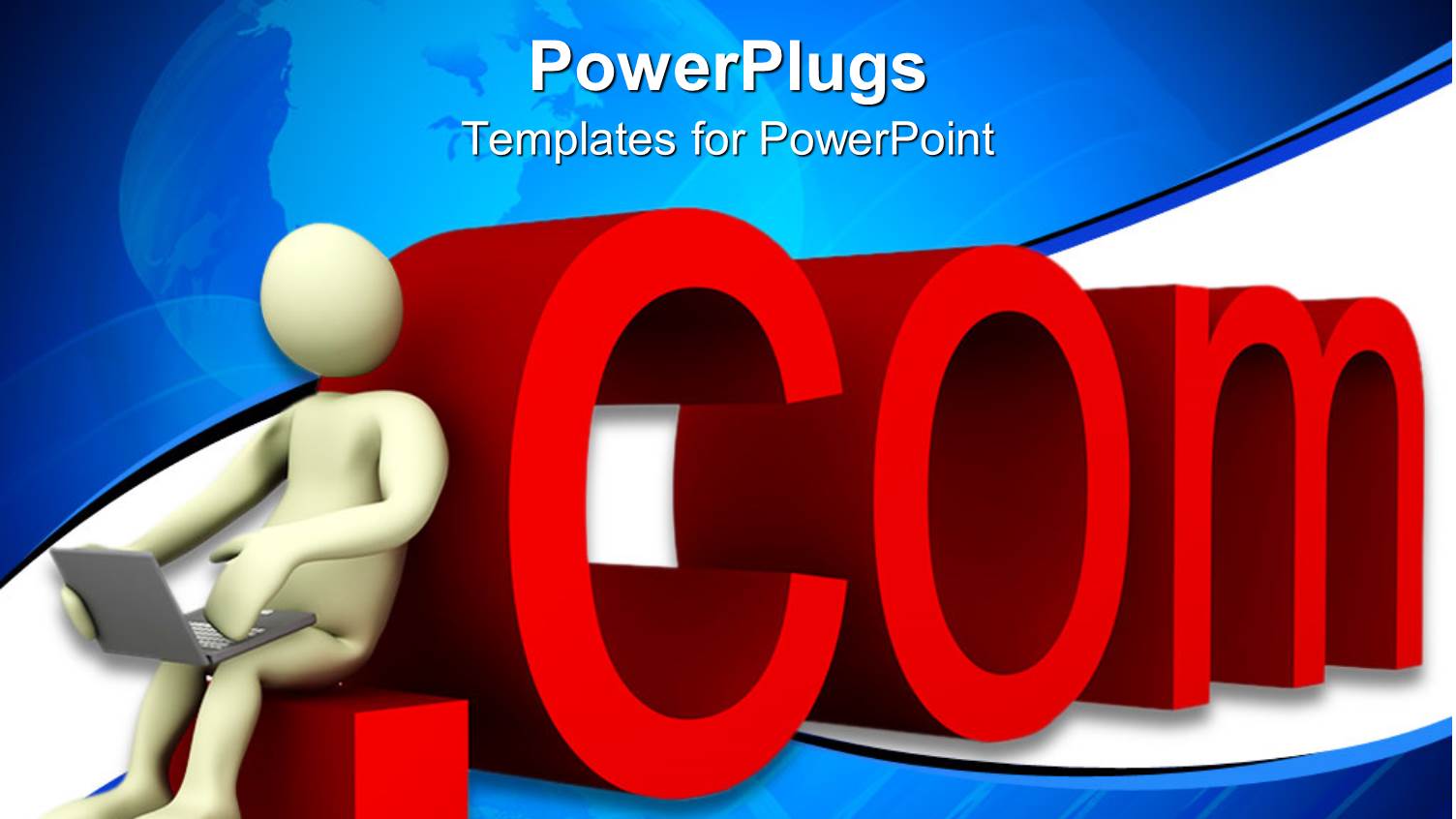 3D Figure Sitting on Red Dot Com Holding Laptop on his Lap