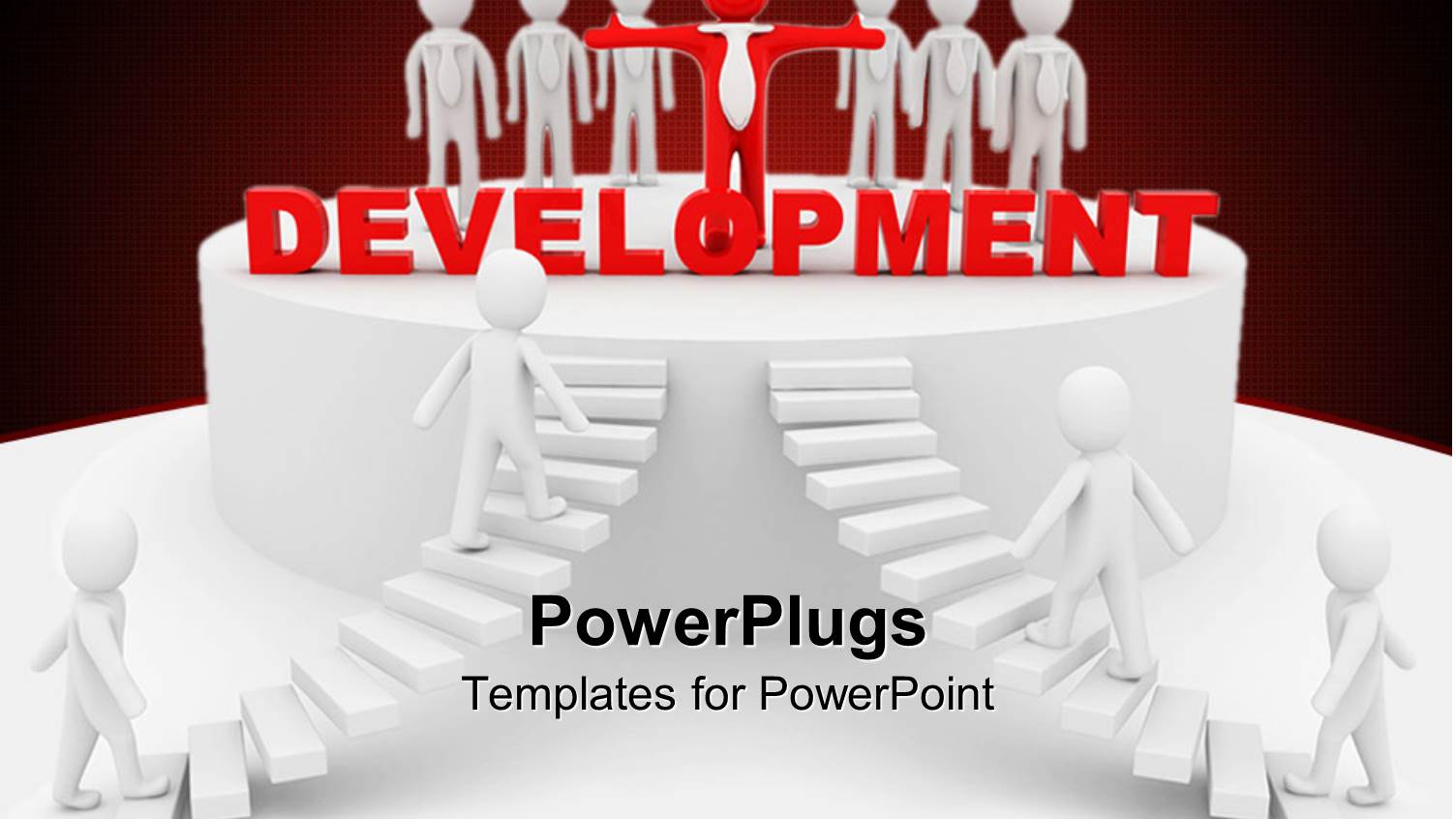 3D Figures with Four White Figures Going Up White Stairs and Six White Figures with a Red Figure in Front of them with