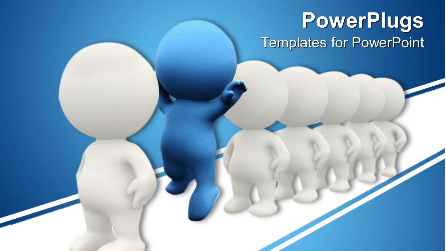 3D Figures in Line, White Figures and Blue Figure Outstanding in Line