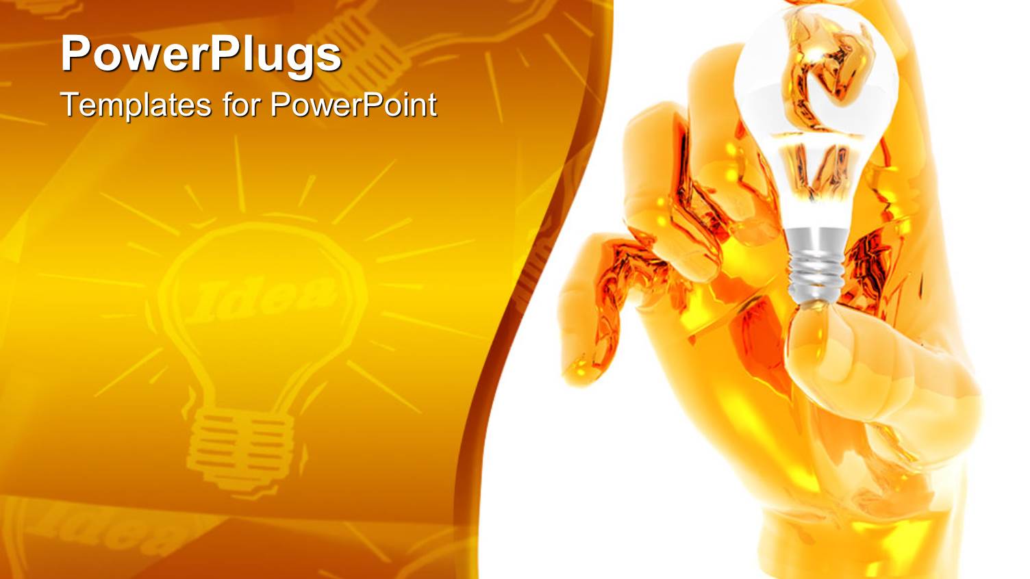 3D Glossy Golden Hand Holding Traditional Light Bulb on White Background with Idea Light Bulbs on Golden Background