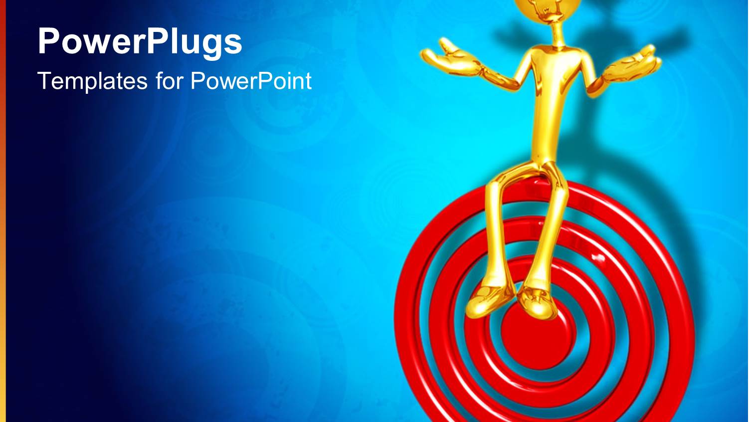 3D Gold Figure Sitting on Red Circle that Looks Similar to a Target on a Blue Background with Faded Circles