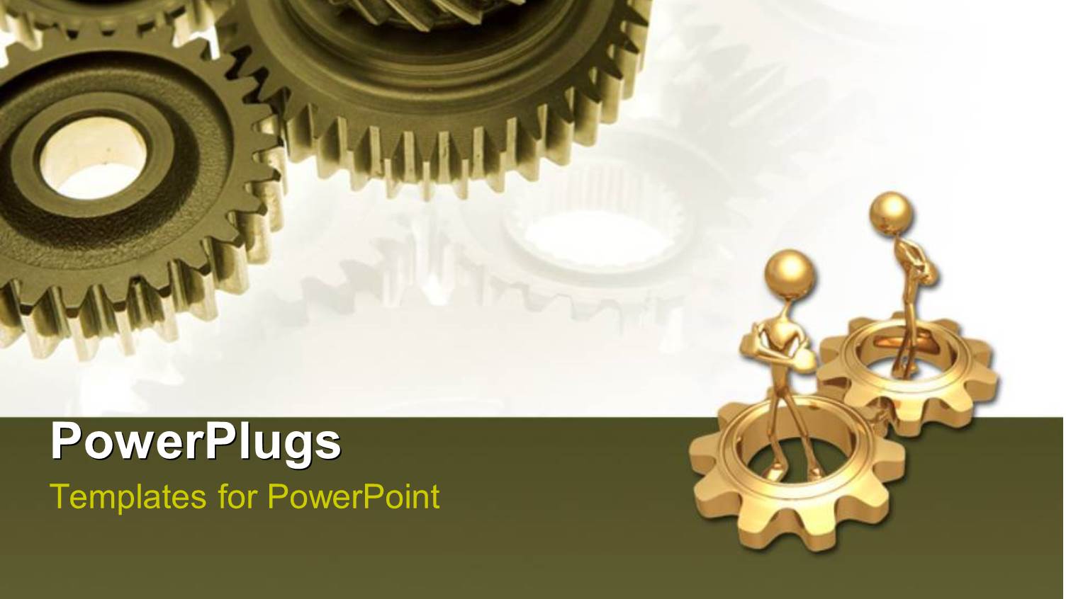 3D Gold Plated Men Standing in Connected Gold Gears 