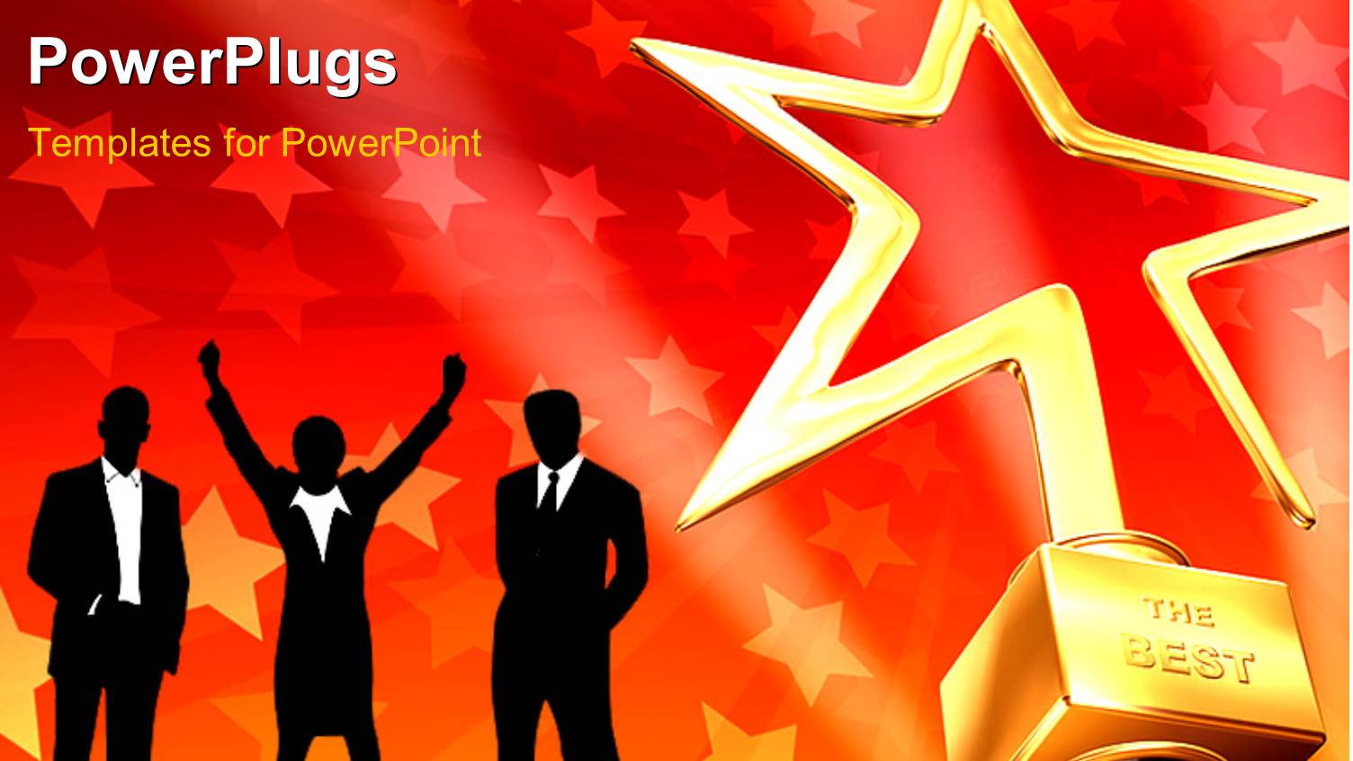 3D Gold Star Award on Red-Stars Background with Business People in Silhouettes