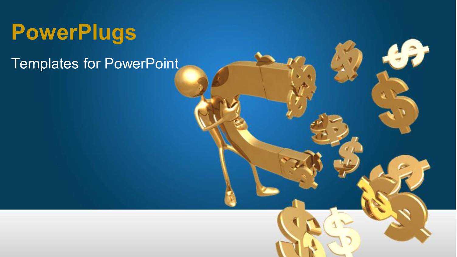 3D Golden Figure Holding huge Horseshoe Magnet Attracting Dollar Signs