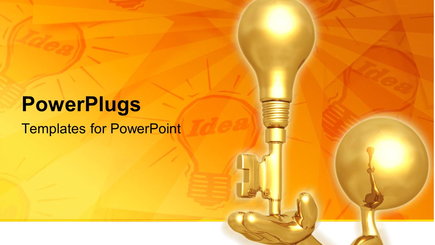 3D Golden Figure Holding Key and Light Bulb with Idea Light Bulbs on Orange Background