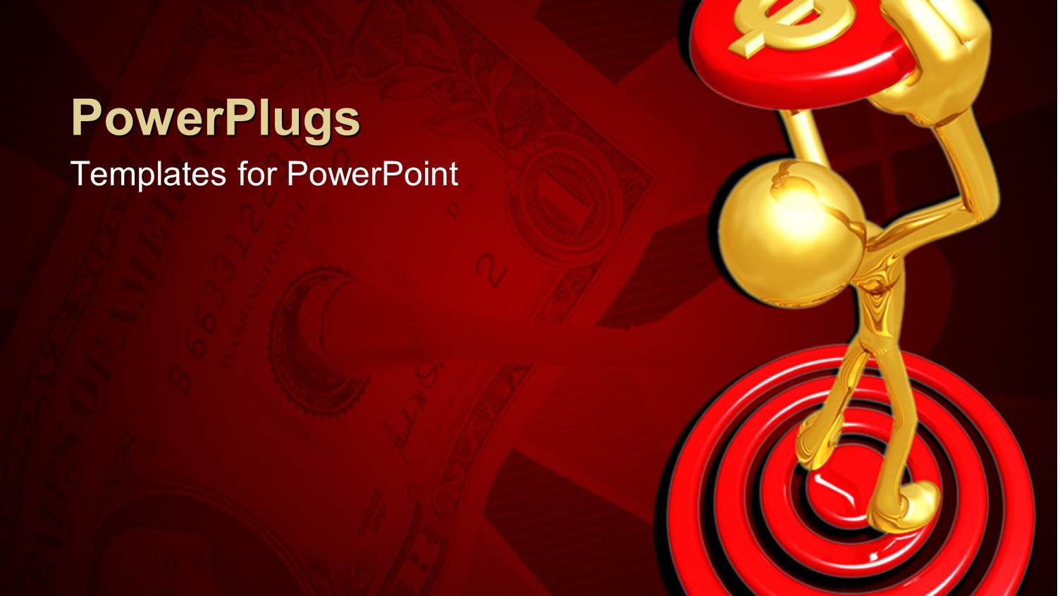 3D Golden Figure Standing in the Middle of a Red Target Holding a Red Button with Gold Dollar Sign Above his Head
