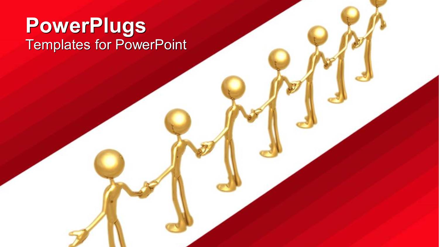 3D Golden Figures Holding Hands in a Line on White Background Surrounded by Red Background