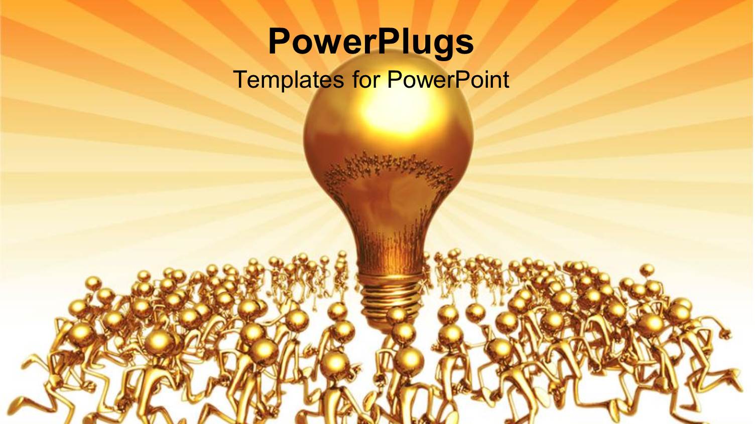 3D Golden Figures Running Towards huge Golden Light Bulb