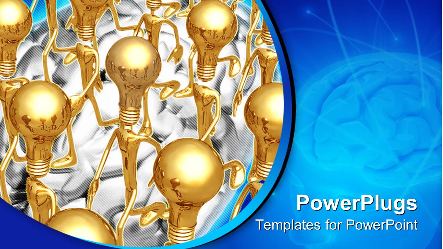 3D Golden Figures with Traditional Light Bulbs Instead of Heads on Top of Brain