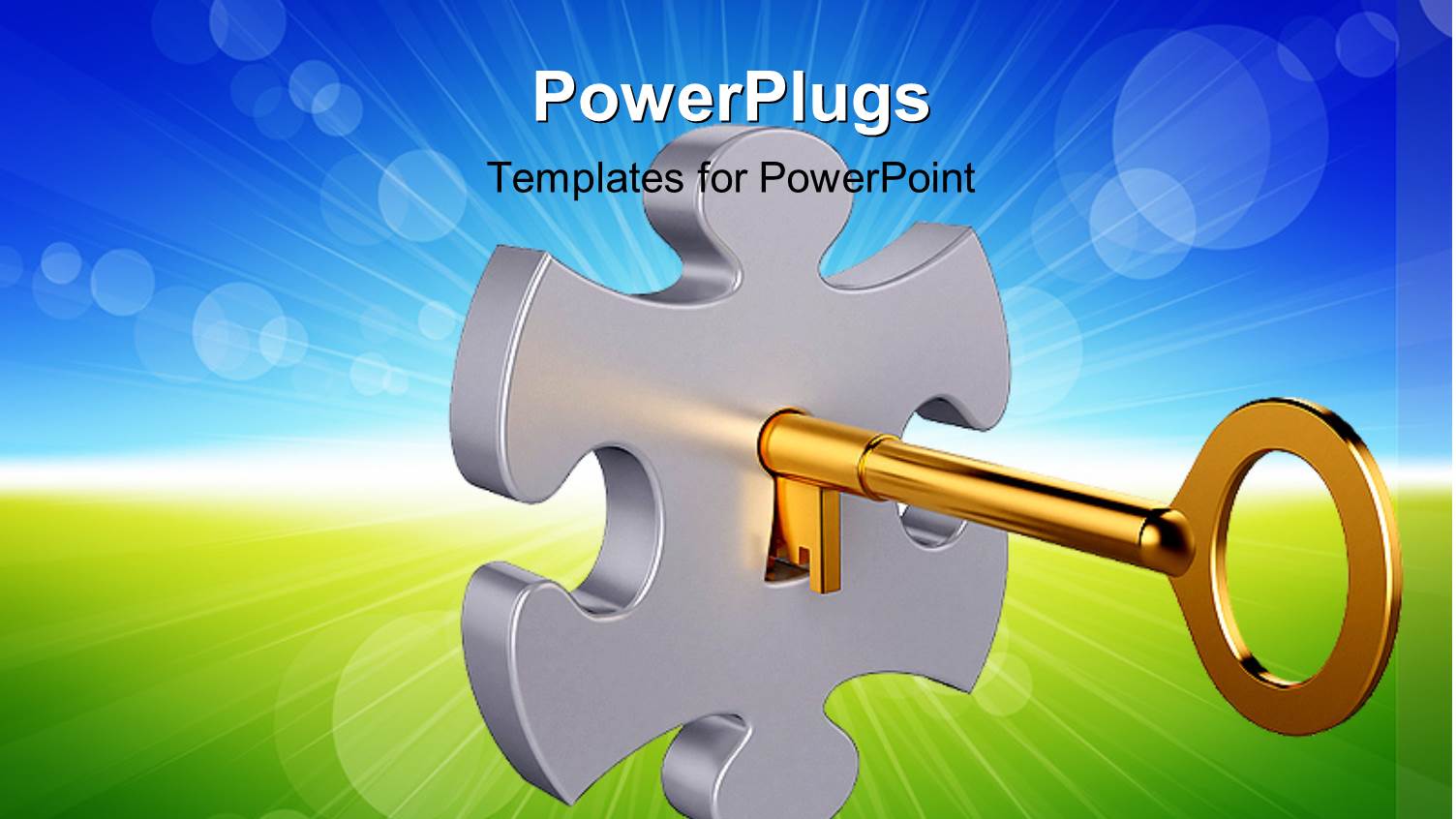 3D Golden Key Inside the Puzzle Keyhole with Abstract Landscape