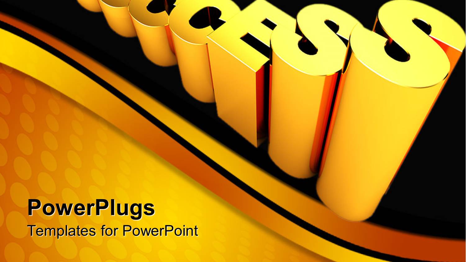 3D Golden Text Raising Success Word on Black and Yellow Background