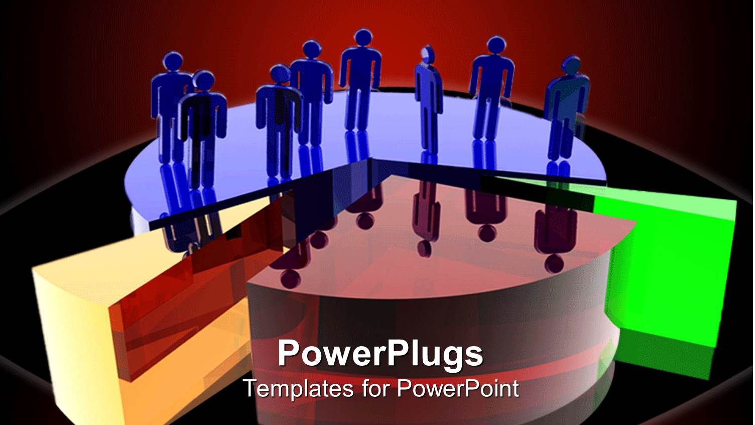 3D Graphics of Eight Blue Colored Human Characters Standing on a Pie Chart