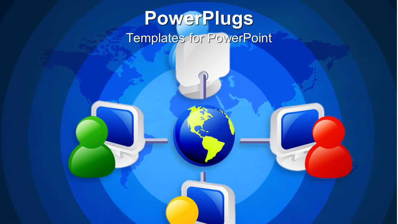 3D Graphics of Four  Multi Colored Characters Linked to a Globe