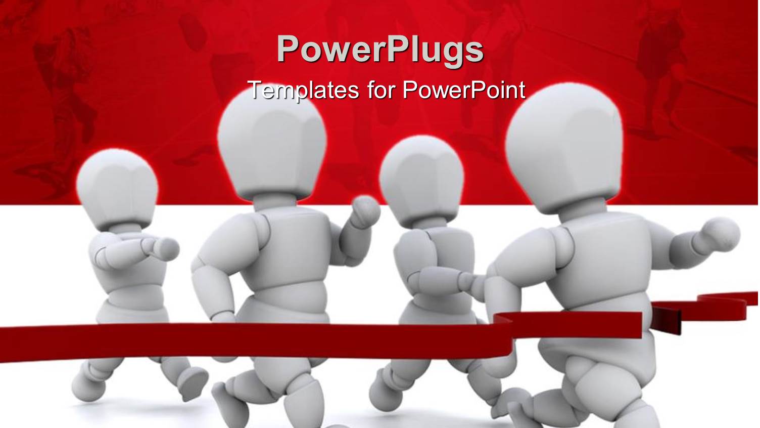 3D Graphics of Four White Human Characters Running to a Red Line