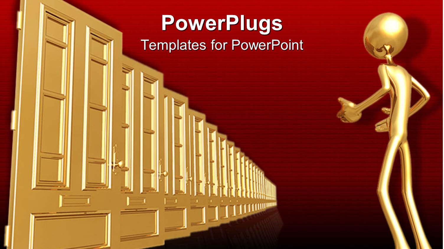 3D Graphics of a Gold Colored Human Character  Staring at some Gold Doors