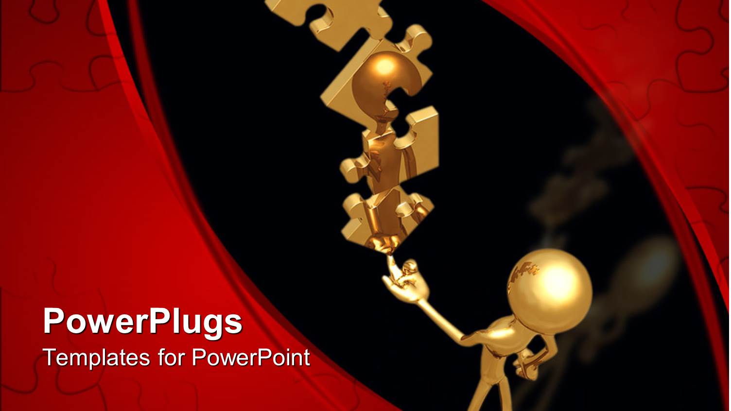 3D Graphics of a Gold Colored Human Holding Up Puzzle Pieces