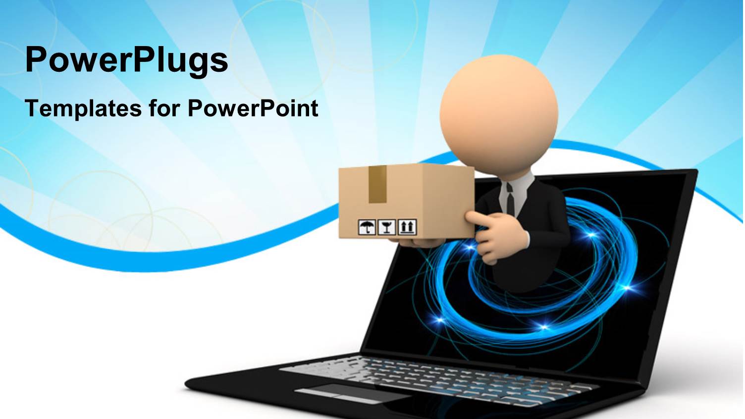 3D Graphics of a Human Character Holding a Package Coming Out of a Laptop