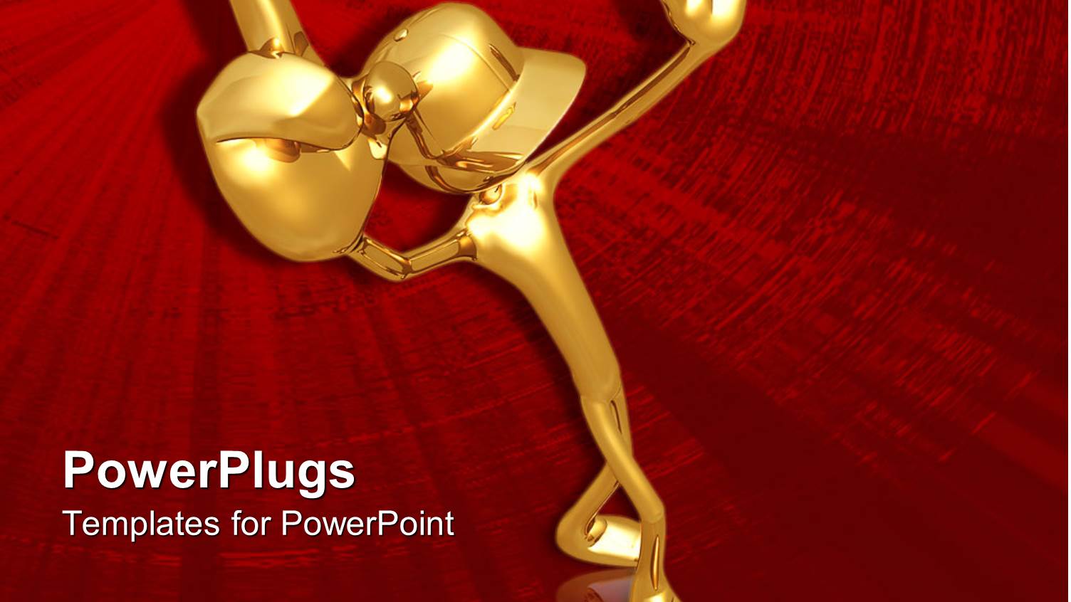 3D Graphics of a large Gold Colored Human Character on Red Background