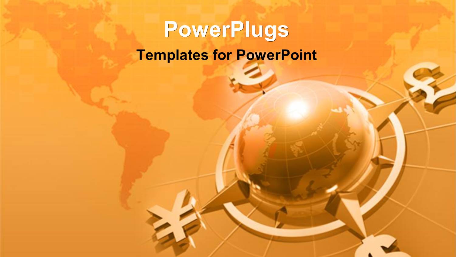 3D Graphics of a large Gold Colored Globe Connected to Four Currency Symbols