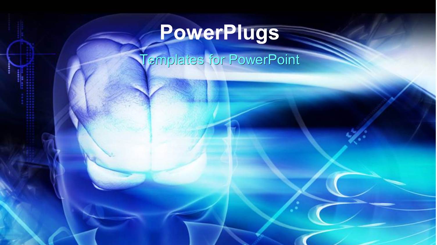 3D Graphics of a large Human Head with the Brain Shinning in Blue