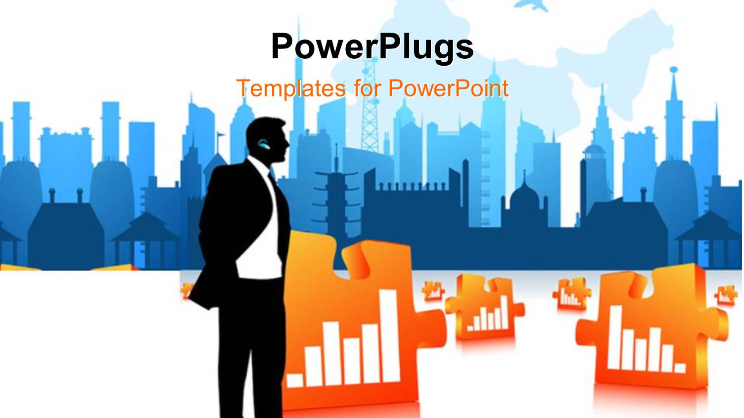 3D Graphics of a Man Standing Beside Orange Puzzles