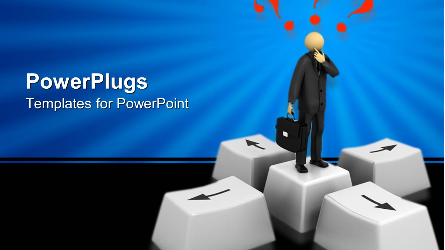 3D Graphics of a Man with Three Red Question Marks Over his Head