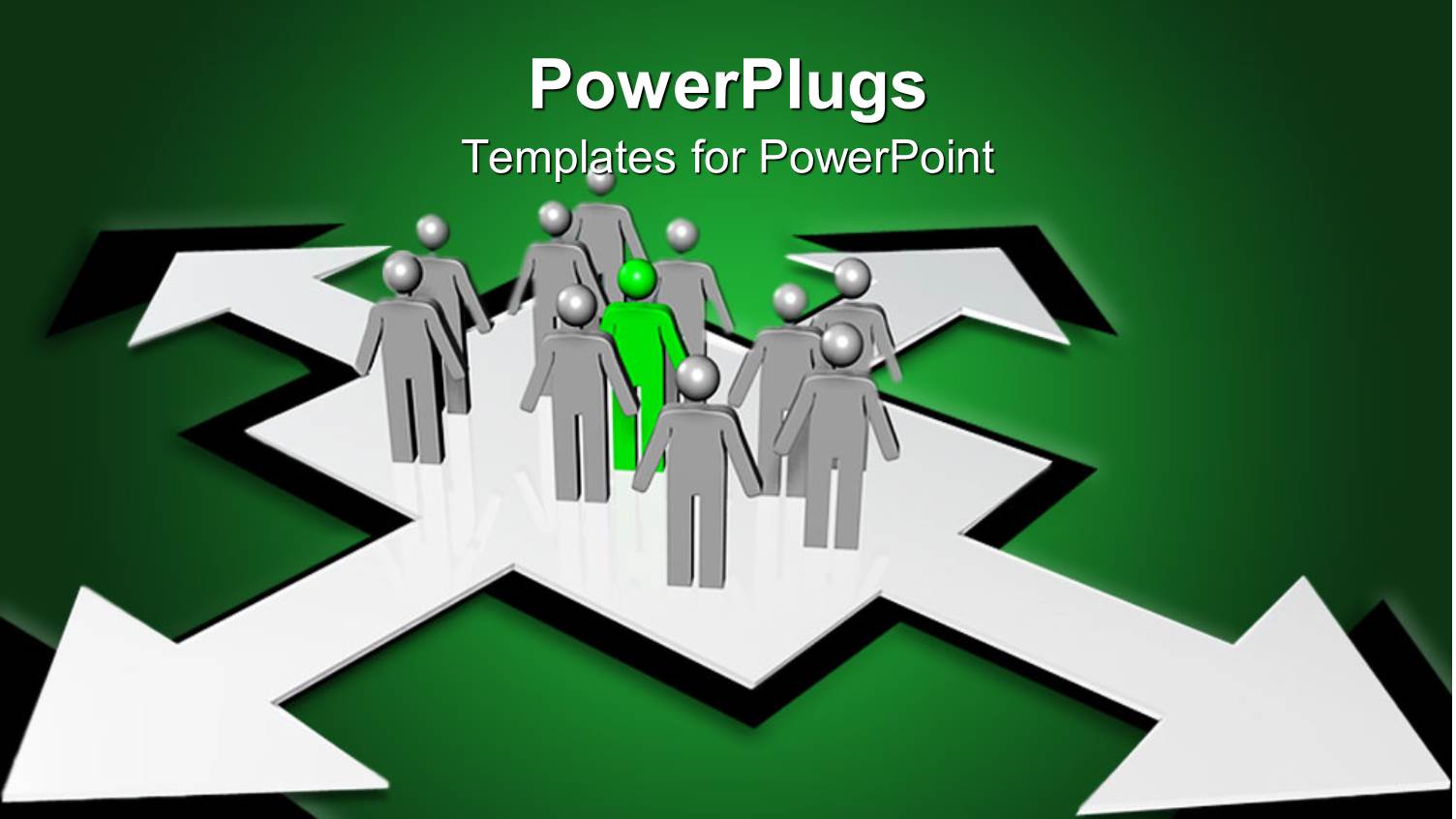 3D Graphics of Ten Silver Colored Human Characters with a Green One