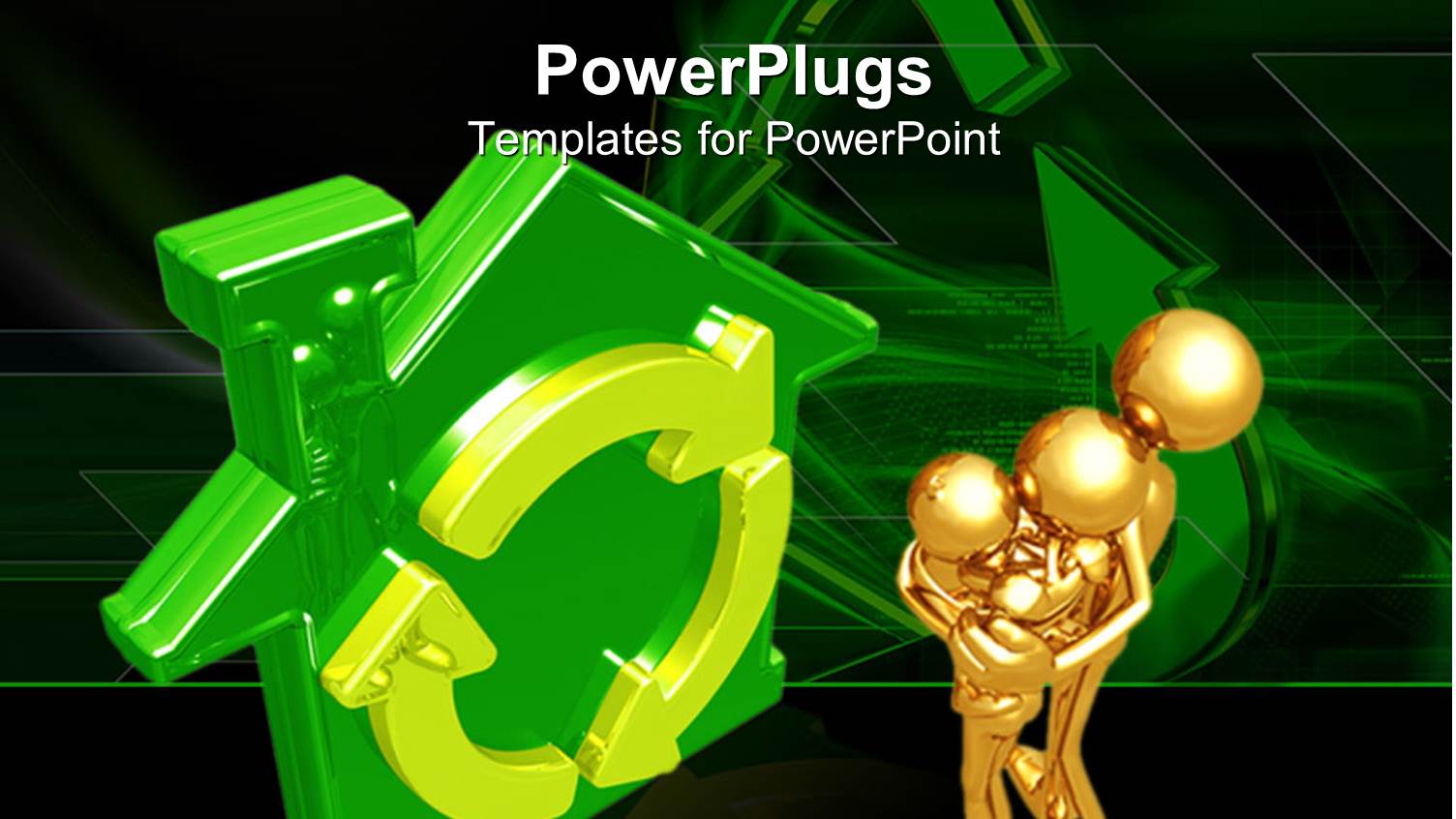 3D Graphics of Three Gold Colored Human Characters Hugging