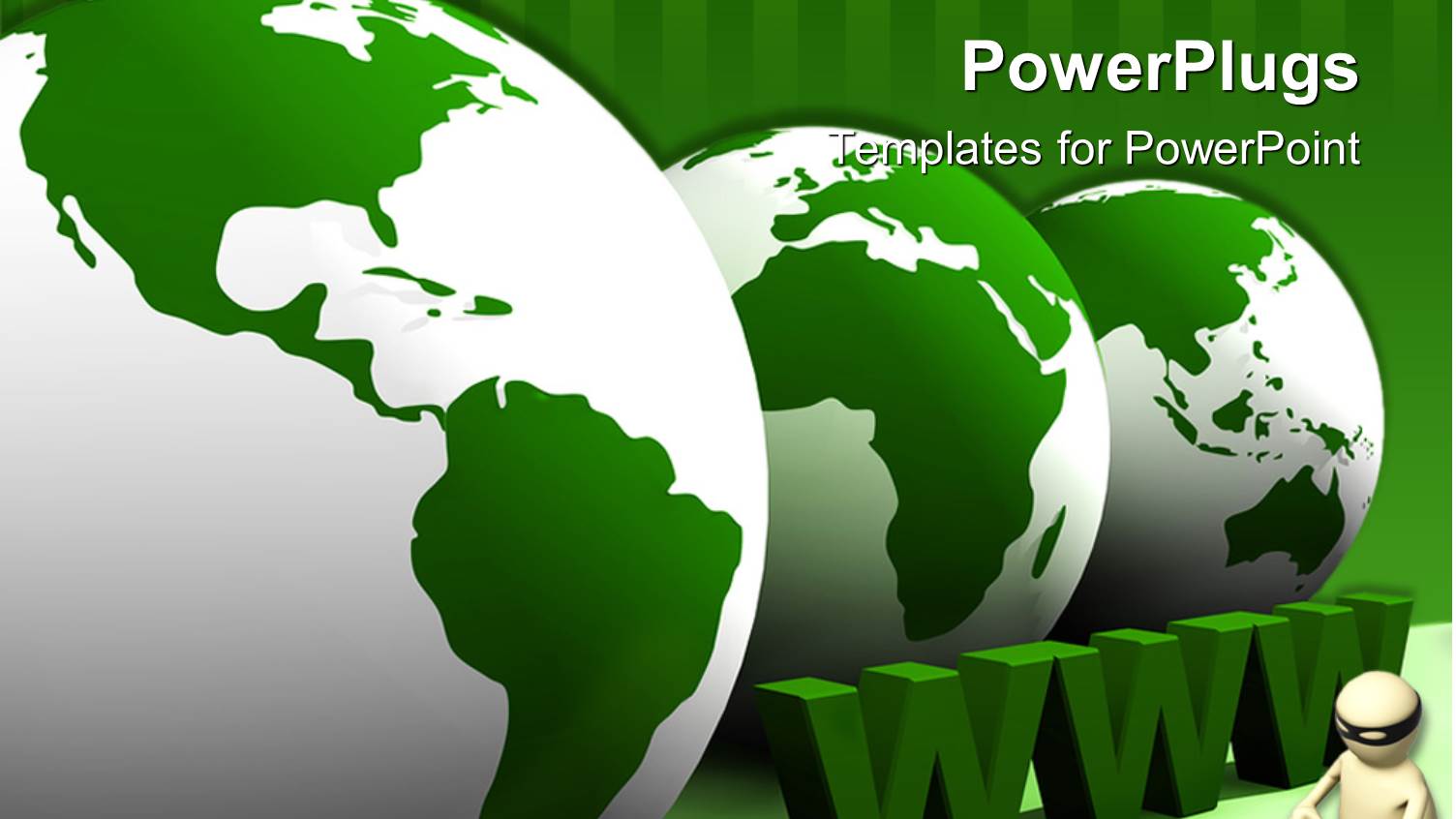 3d Graphics of Three Green Globes and a Human Character with a Laptop