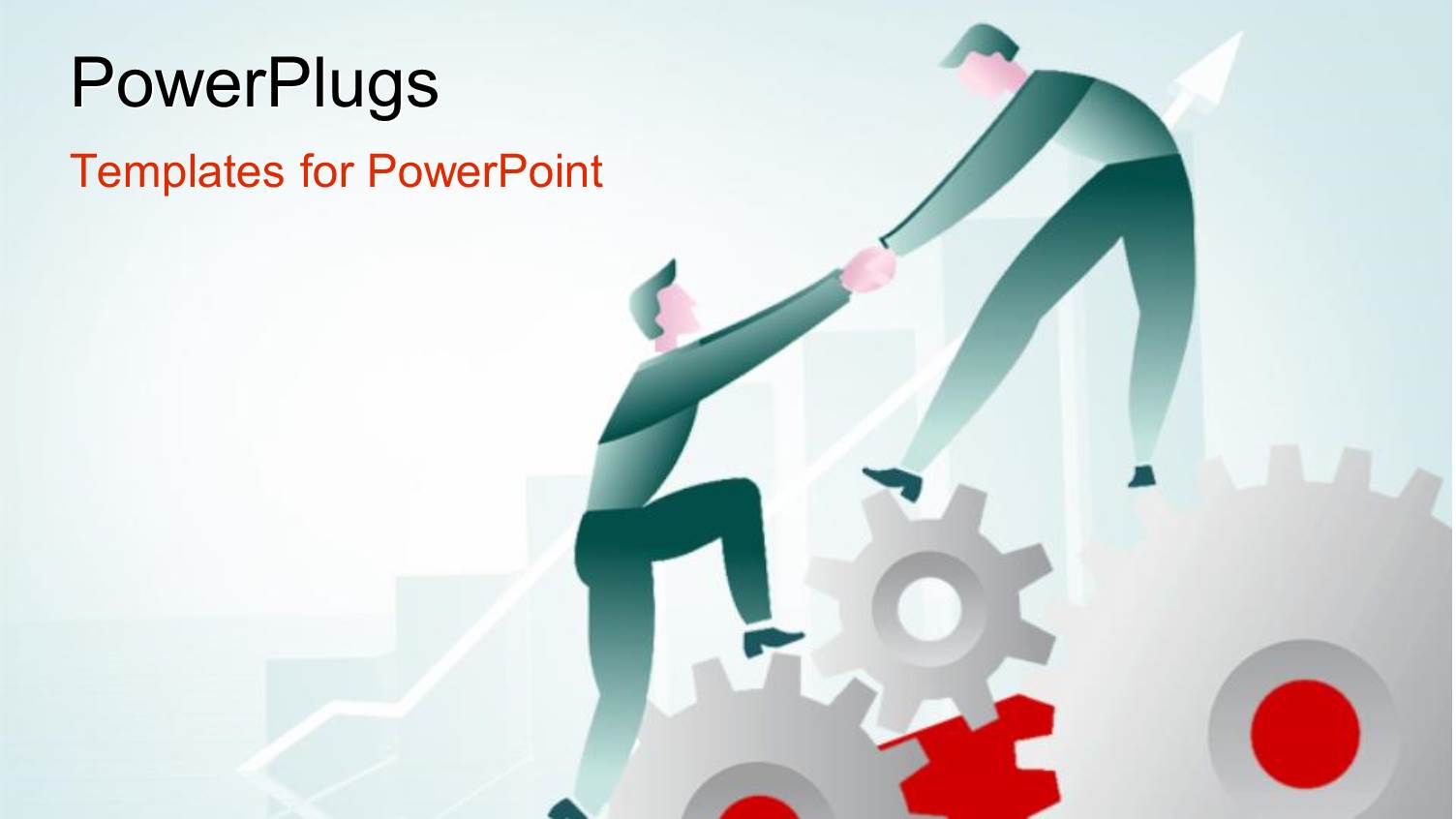 3D Graphics of Tow Men Holding Hands and Standing on Gears