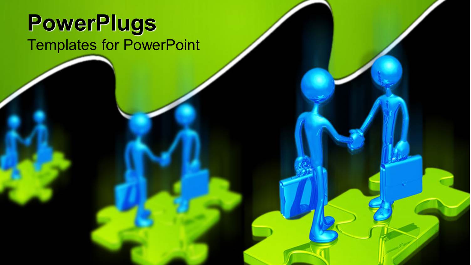 3D Graphics of Two 3D Human Characters with Brief Cases Standing on a Puzzle Piece