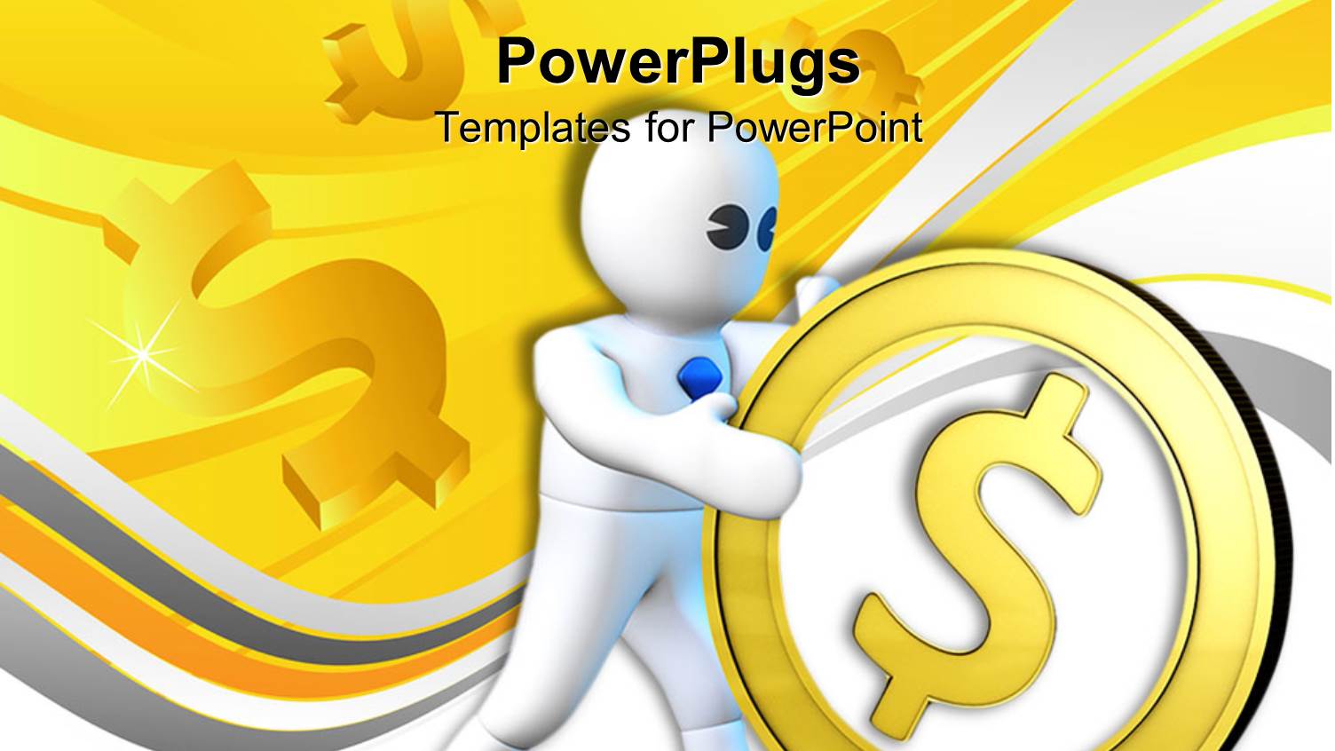 3D Graphics of a White Human Character Pushing a large Dollar Symbol